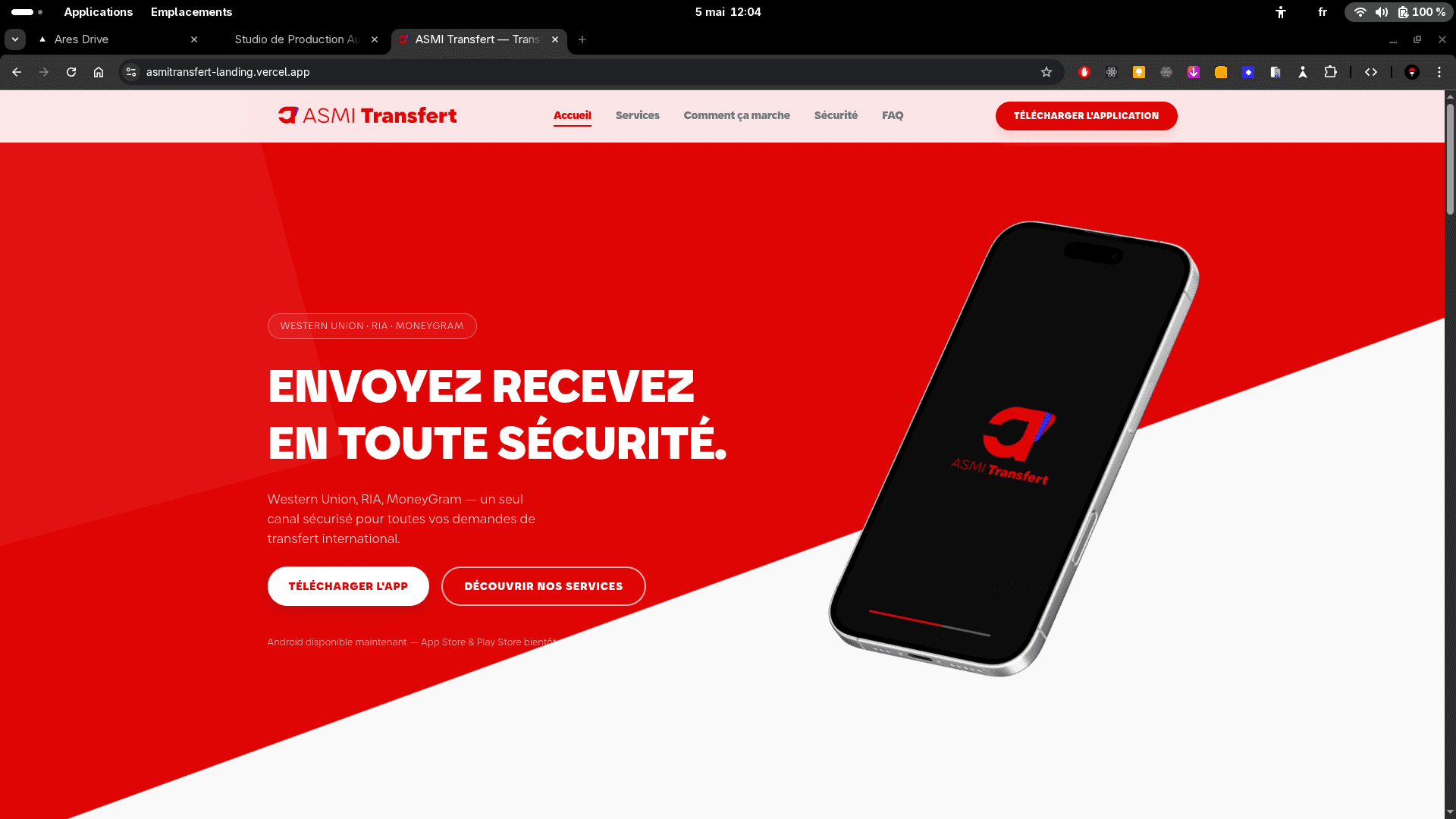 ASMI Transfert — projet réalisé par Clovis Ahouandjinou, développeur front-end freelance