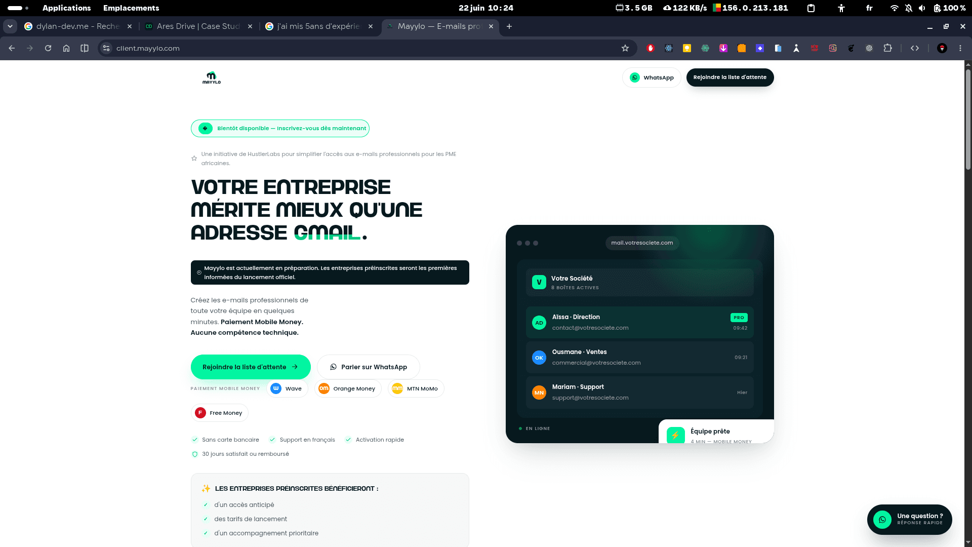 Mayylo — projet réalisé par Clovis Ahouandjinou, développeur front-end freelance